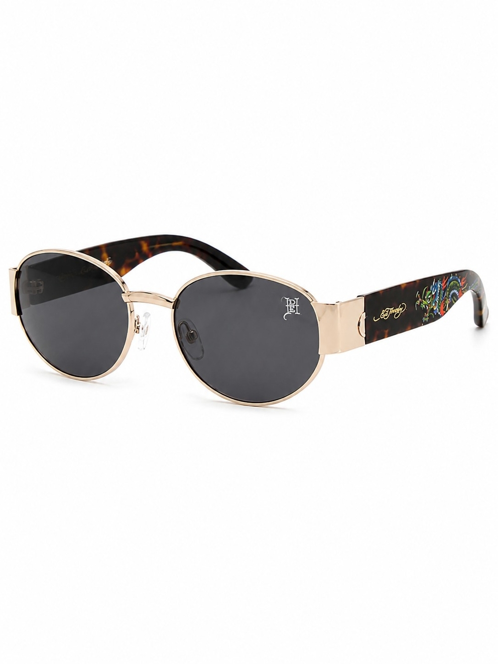 π₯³ ED HARDY Dragon Sunglasses Y2K Oval Tortoise Shades Black Gold Streetwear - Picture 5 of 6